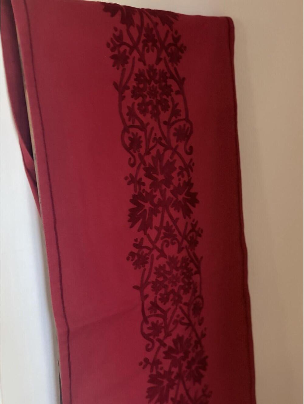 Williams Sonoma Maroon On Red Embroidered Runner-100% Cotton-16”x90” Holiday EUC